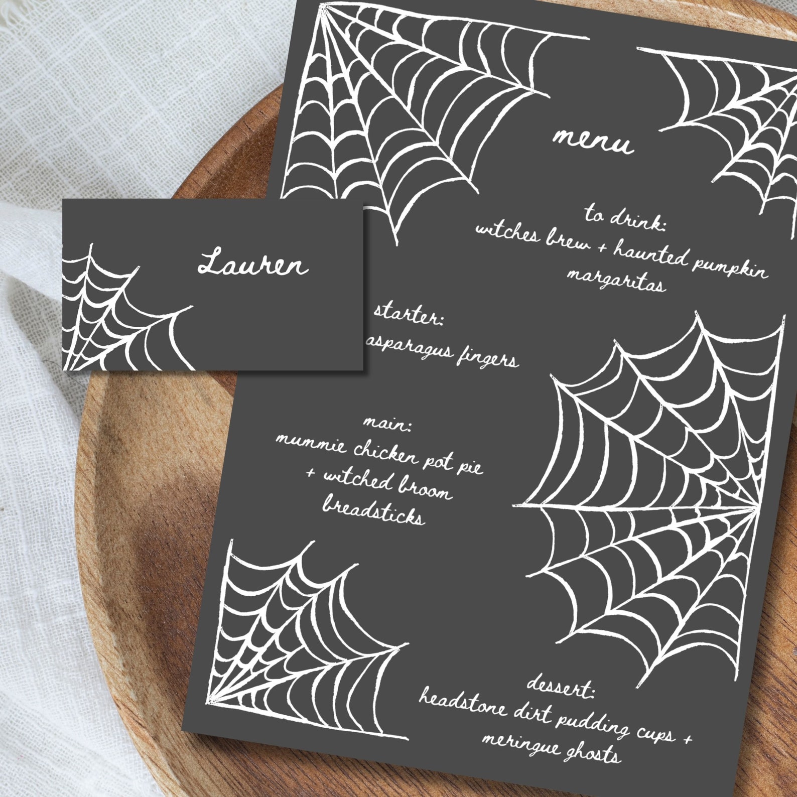 Spooky Spider Web Menu Template Bundle, Editable Dinner Party Menu ...
