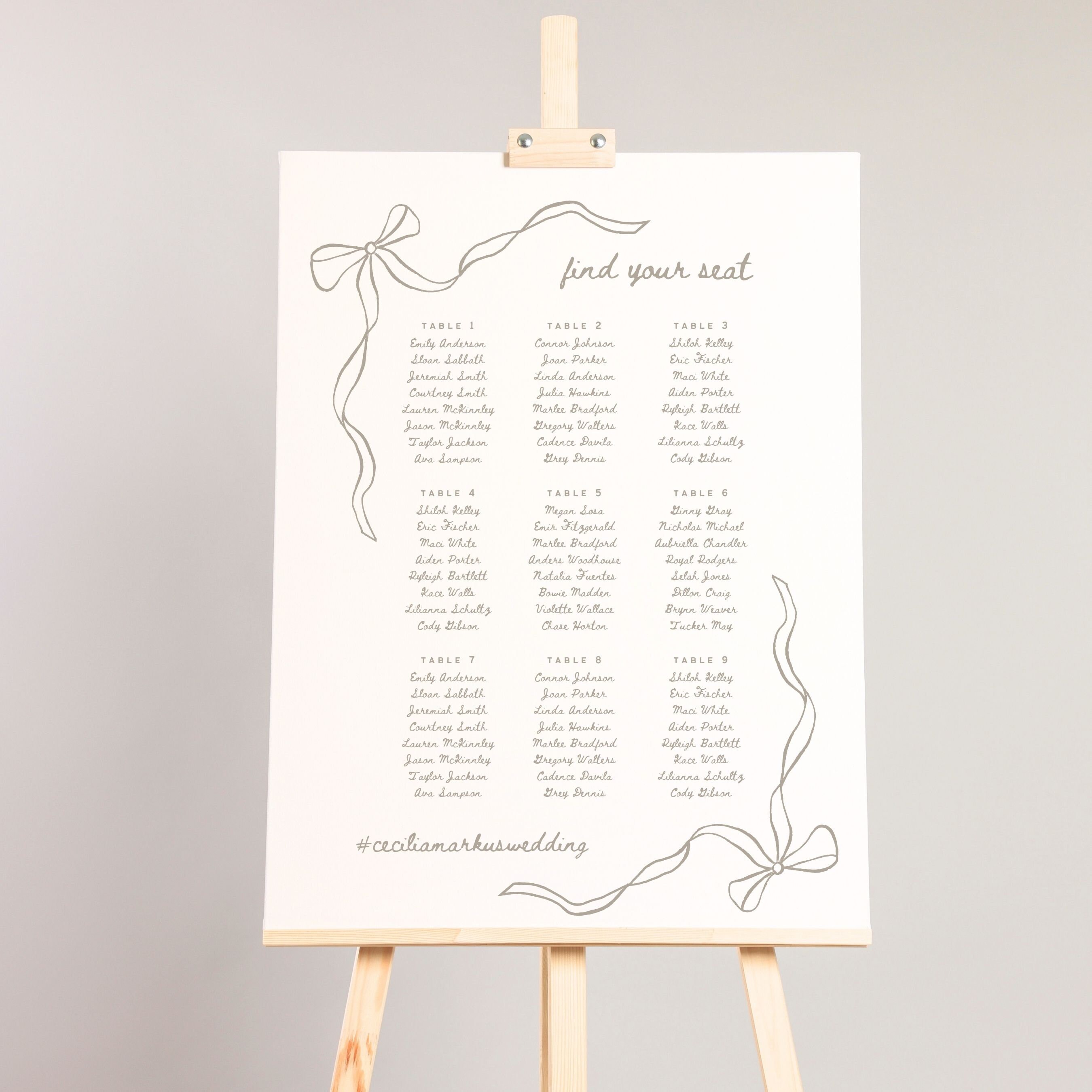 SEATING CHART Reception Signage Ribbon &amp; Bow, Printable Wedding Table ...