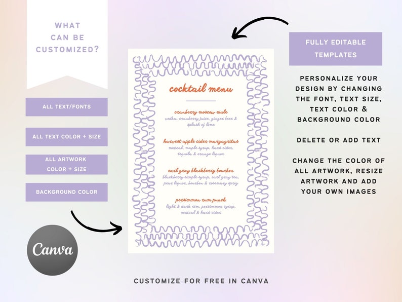 Hand Drawn Mini Wavy Border Drink Cocktail Menu, Drink Menu Template ...