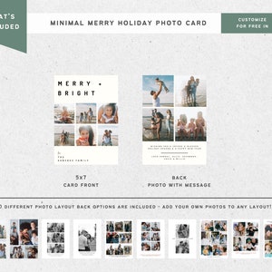 Digital PHOTO CHRISTMAS CARD Minimal Merry Bright, Canva Template, Printable Holiday Card, Christmas Letter, Customizable Editable Template image 3