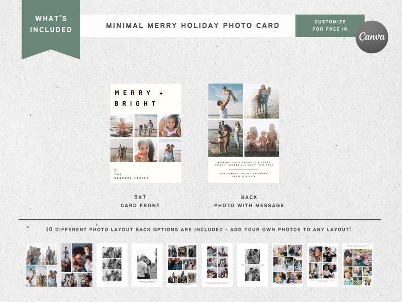 Digital PHOTO CHRISTMAS CARD Minimal Merry Bright, Canva Template, Printable Holiday Card, Christmas Letter, Customizable Editable Template image 3