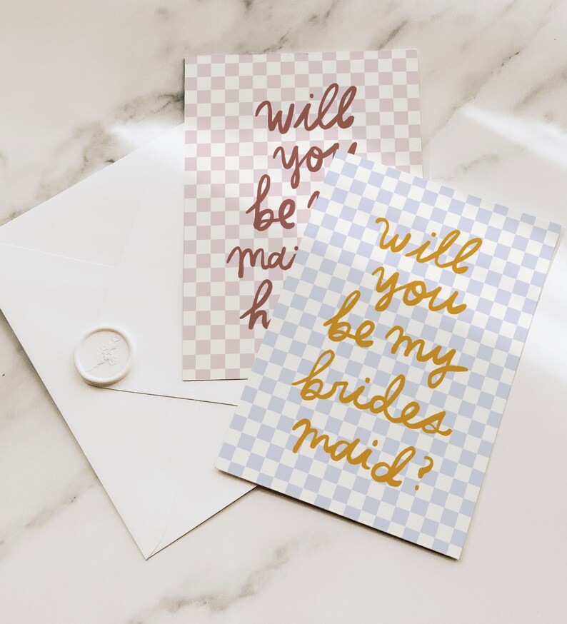 BRIDESMAID & MAID of HONOR Proposal Cards Checkerboard Be My - Etsy