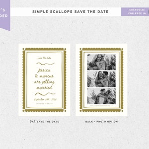 SAVE the DATE Simple Scallop, Vintage French Hand-Drawn, Editable Digital Template Canva Wedding and Bridal Stationery, Printable DIY Invite image 3