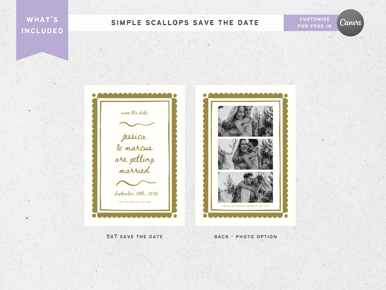SAVE the DATE Simple Scallop, Vintage French Hand-Drawn, Editable Digital Template Canva Wedding and Bridal Stationery, Printable DIY Invite image 3
