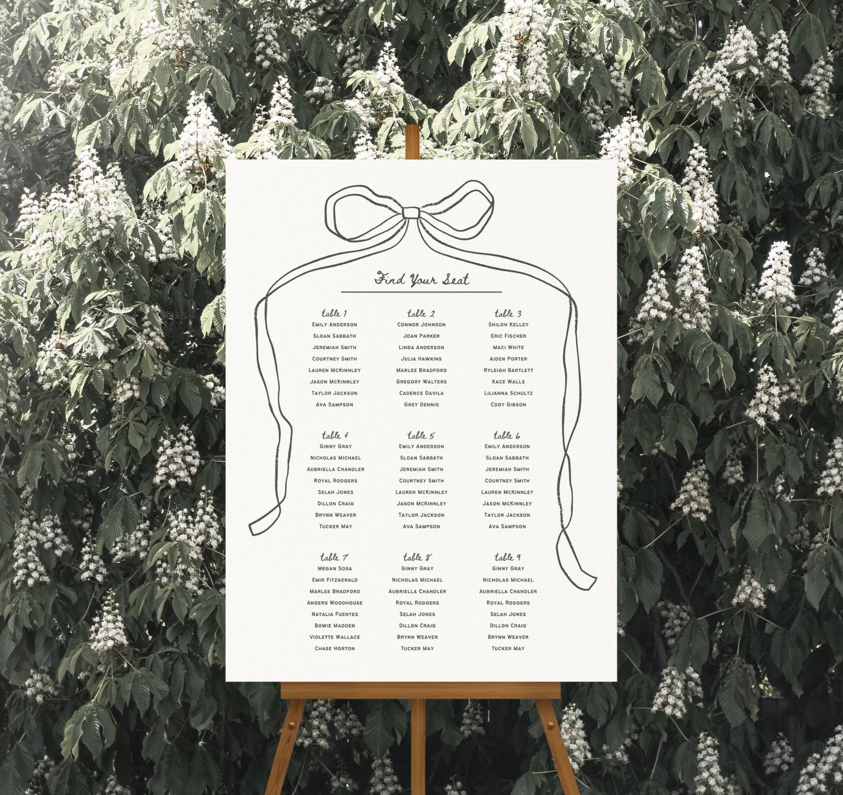 SEATING CHART Reception Signage Simple Ribbon Bow, Printable Wedding ...
