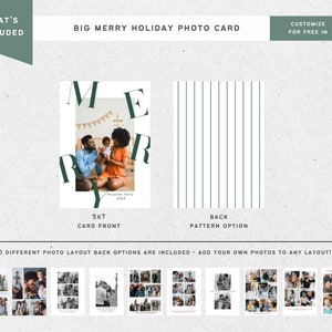 Digital PHOTO CHRISTMAS CARD Big Merry Holiday, Canva Template, Printable Holiday Card, Christmas Letter, Customizable Editable Template image 3