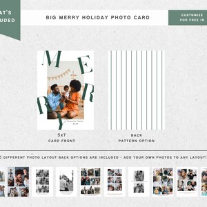 CARTÃO DE NATAL COM FOTOGRAFIA Digital Big Merry Holiday, modelo Canva, cartão de férias para impressão, carta de Natal, modelo editável personalizável imagem 3