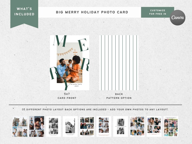 CARTÃO DE NATAL COM FOTOGRAFIA Digital Big Merry Holiday, modelo Canva, cartão de férias para impressão, carta de Natal, modelo editável personalizável imagem 3