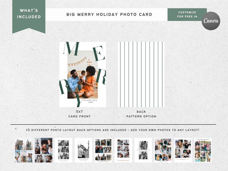 Digital PHOTO CHRISTMAS CARD Big Merry Holiday, Canva Template, Printable Holiday Card, Christmas Letter, Customizable Editable Template image 3