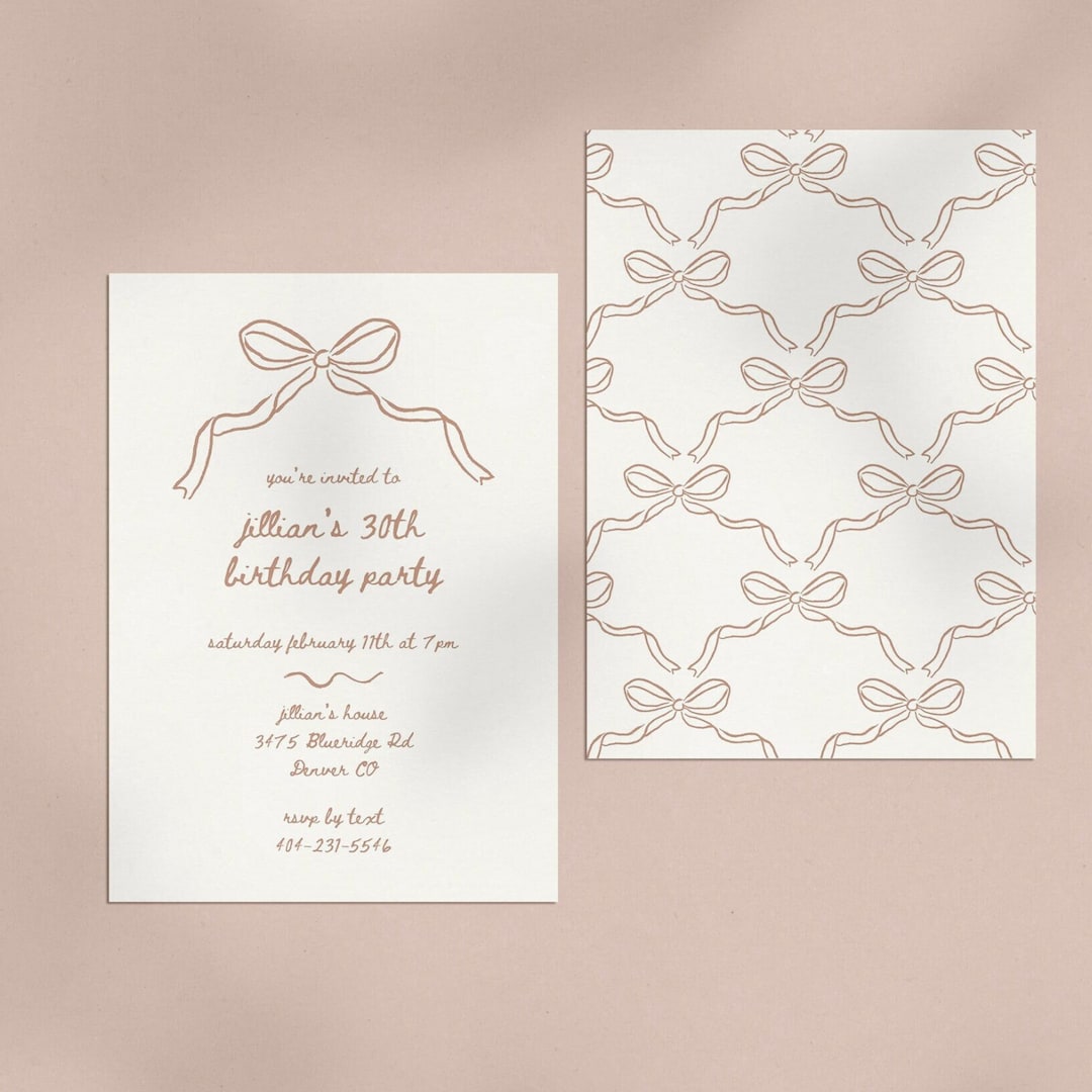 Hand-drawn Bow Ribbon Invite Template, DIY Birthday Party Brunch ...