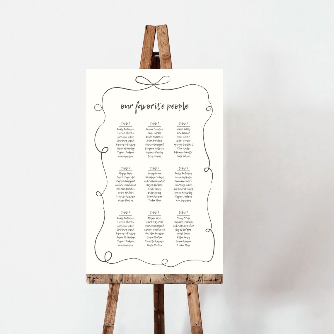 SEATING CHART Reception Signage Loopy Ribbon Bow, Printable Wedding ...