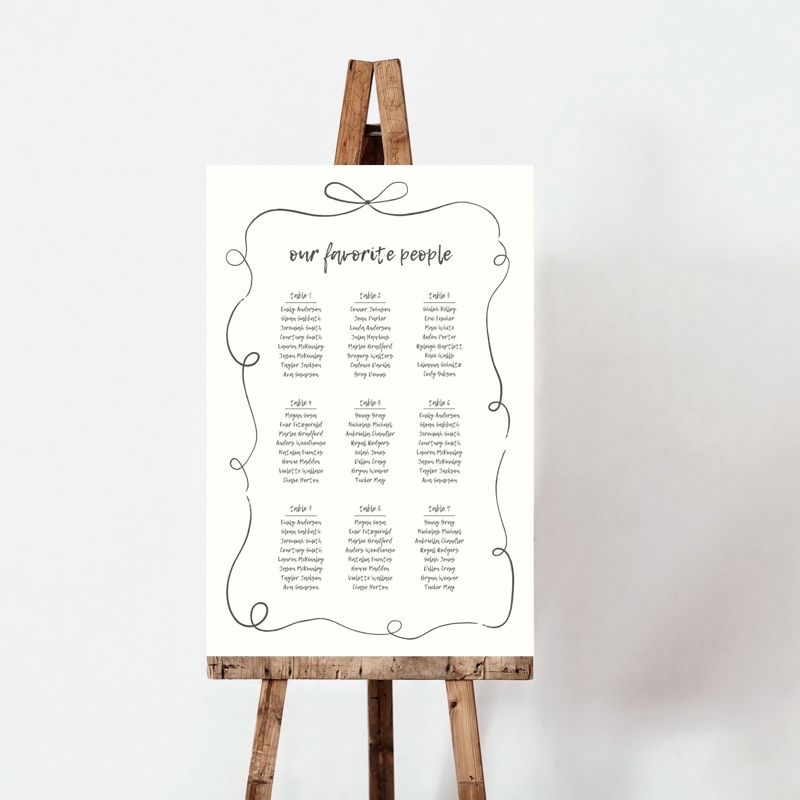 SEATING CHART Reception Signage Loopy Ribbon Bow, Printable Wedding ...