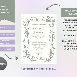 Wedding Invitation Suite Leafy Border Invite with RSVP & Details Card, Hand Drawn Invite, Editable Template for Canva Digital Stationery image 2