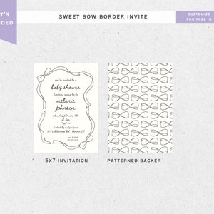 Wavy Bow Ribbon Invite Template, Birthday Party Brunch Invitation, Shower Invite, Illustrated Bow, Minimalistic Printable Invitation Canva image 3