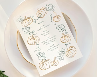 Friendsgiving Menu & Place Card Bundle, Fall Autumn Menu Template, Thanksgiving Menu Placecards, Canva Template Editable Menu