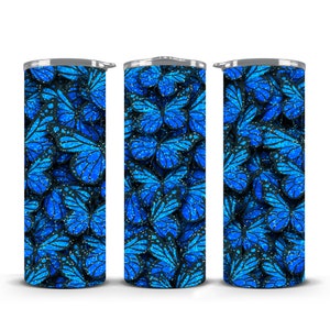 20oz skinny tumbler blue butterfly