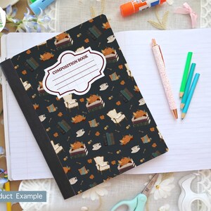 Printable Composition Notebook Cover PNG Cozy Vitnage Autumn Reading Digital Kids Workbook Personal Notebook