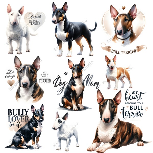 Bullterrier Clipart Bundle - 57 High Quality PNGs, Digital Download, Commercial Use, Gift for Dog Lover, Bull Terrier Gift, Gift for Dog Mom