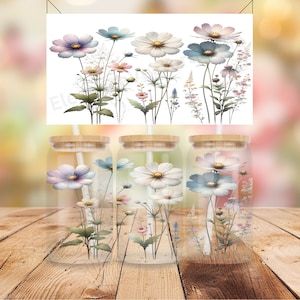 Wildblumen Glasdosenverpackung: Florales Tumbler Design (PNG Digital Download)