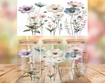 Wildflower Glass Can Wrap: Floral Tumbler Design (PNG Digital Download)