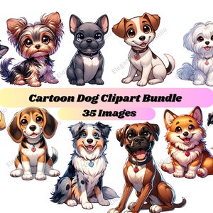 Cartoon Dog Clipart Bundle PNG- 35 Images, Sublimation Dog Designs, Dog Breed Clipart Bundle, Kawaii Dog Print Design, Commercial Use PNG