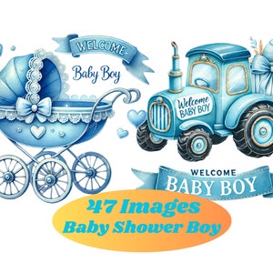Boy Babyshower Cliparts bundle, It's a boy png files, Blue babyshower png, gender reveal party png, Commercial use, Transparent background