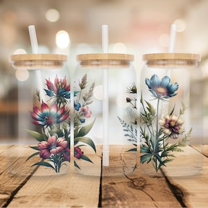 Wildblumen Glasdosenverpackung: Florales 16 Oz Libbey Design (PNG Digital Download)