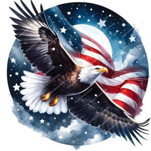 Paquete de imágenes prediseñadas de águila patriótica de EE. UU., imágenes prediseñadas de águila americana, impresión digital del 4 de julio, paquete de imágenes prediseñadas de águila calva en acuarela, uso comercial