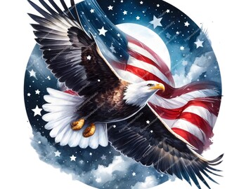 Patriotic Eagle Clipart Bundle: Watercolor USA, 4th of July (Digital Download)