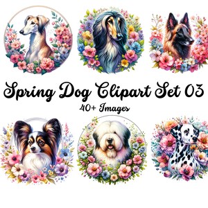 Flower Dog Clipart Bundle - Dog Spring Design, Watercolor Dog Breeds ...