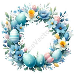 Watercolor Easter Wreath Clipart, Easter Bunny Png, Easter Watercolor Wreath Frame Print, Digital Download, Sublimation Design, Card Making