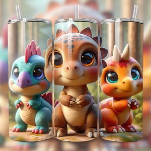 3D Baby Dinosaur 20 oz Skinny Tumbler Wrap (Digital Download)
