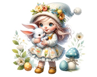 Easter Gnome Girl Clipart - 25 High Quality PNGs, Junk Journals, Digital Planners, Scrapbooks, Commercial Use, Sublimation Design