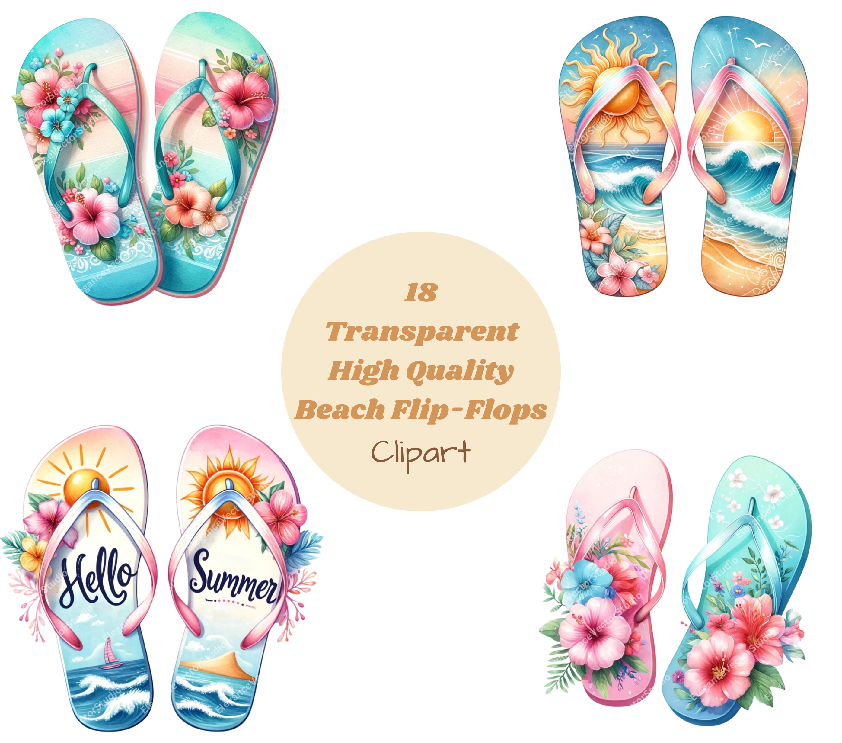 Summer Flip Flops Clipart Bundle, Summer Graphics, Beach Shoes Png