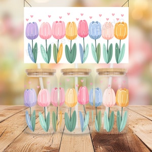 Tulips 16oz glass can sublimation watercolor design-frosted-clear Glass can wrap PNG Digital Instant download. Bundle of 4 High Quality PNGs
