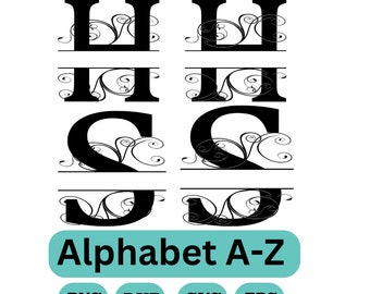 Split Monogramm Alphabet SVG: Familienname Rahmen (Digitaler Download)