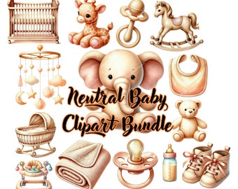 Neutral Nursery Clipart Bundle: Boho Teddy Bear, Moon, Stars (Digital Download)