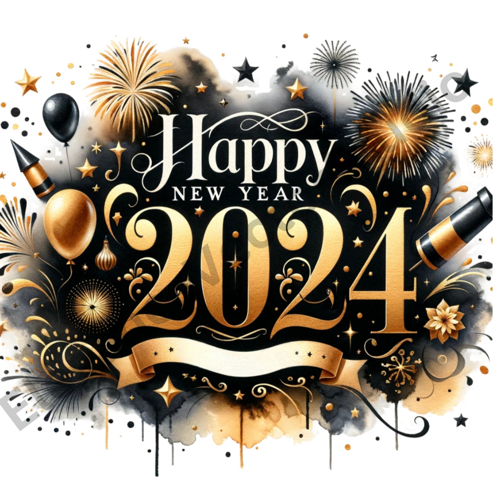 New Year 2024 Clipart Bundle, Happy New Year, 2024 Png Graphics