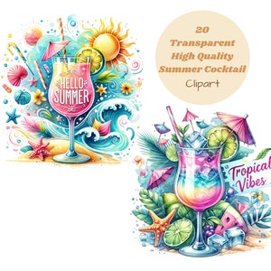 Pacchetto Clipart Cocktail Estivi, Cocktail Estivi, Clipart Tropicali, Grafica Estiva, Clipart Estiva, Sfondo Trasparente, Uso Commerciale