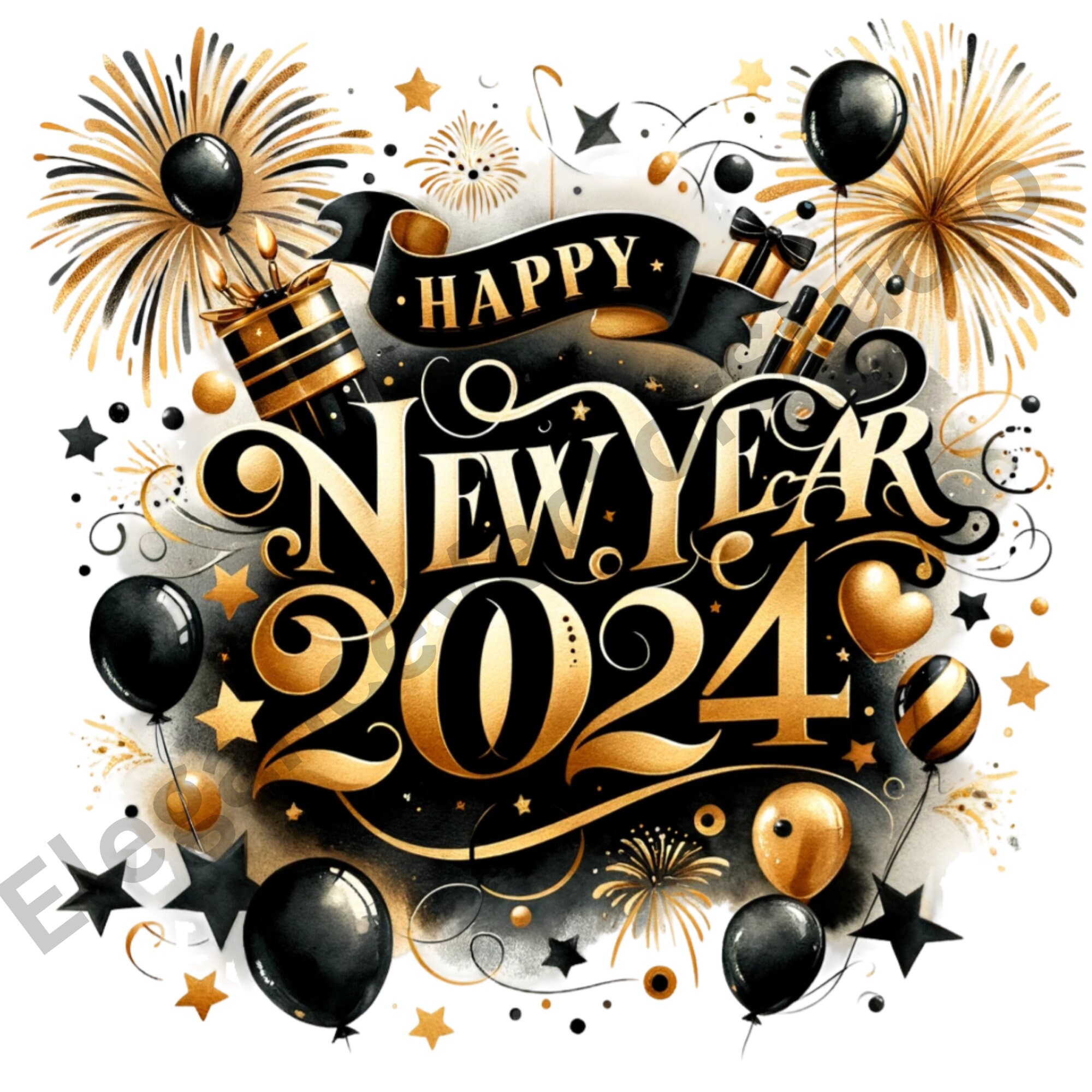 New Year 2024 Clipart Bundle, Happy New Year, 2024 Png Graphics