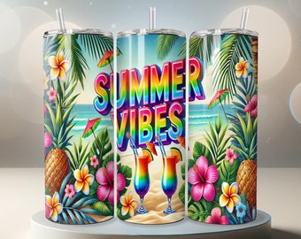 Summer Vibes Tumbler Wrap: Beach Sunset PNG (Digital Download)
