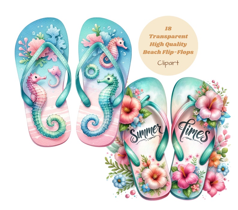 Summer Flip Flops Clipart Bundle, Summer Graphics, Beach Shoes Png