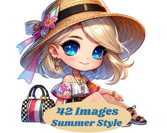Blond Girl Summer Clipart Bundle: 42 PNG Graphics (Digital Download)