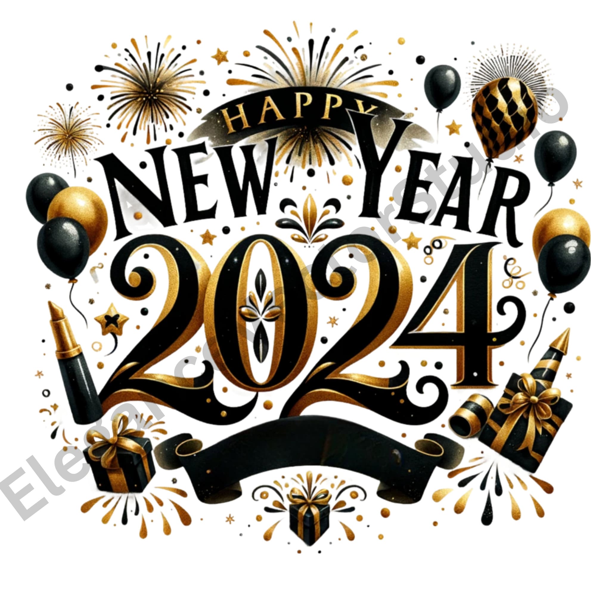 New Year 2024 Clipart Bundle, Happy New Year, 2024 Png Graphics