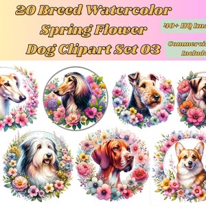 Flower Dog Clipart Bundle - Dog Spring Design, Watercolor Dog Breeds ...