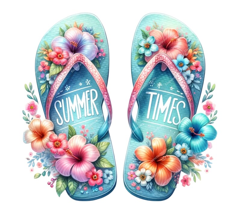 Summer Flip Flops Clipart Bundle: Beach Shoes PNG Graphics (digital ...