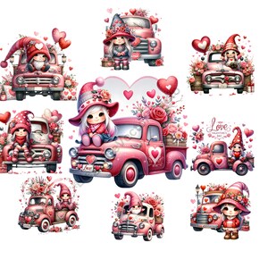 Cute Gnome Girl Valentines Day Clipart, 30 Images, Valentine Gnome Girl Truck, Commercial Use, Sublimation Design,Junk Journal, Scrapbooking