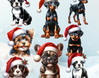 Christmas Puppies Clipart: Holiday Card & Scrapbook Graphics (Digital Download)