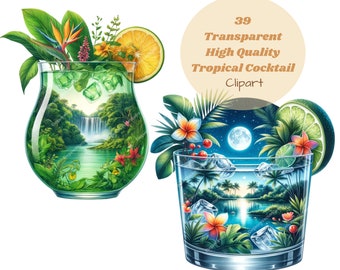 Tropical Cocktail Clipart Bundle: Summer Drink PNGs (Digital Download)