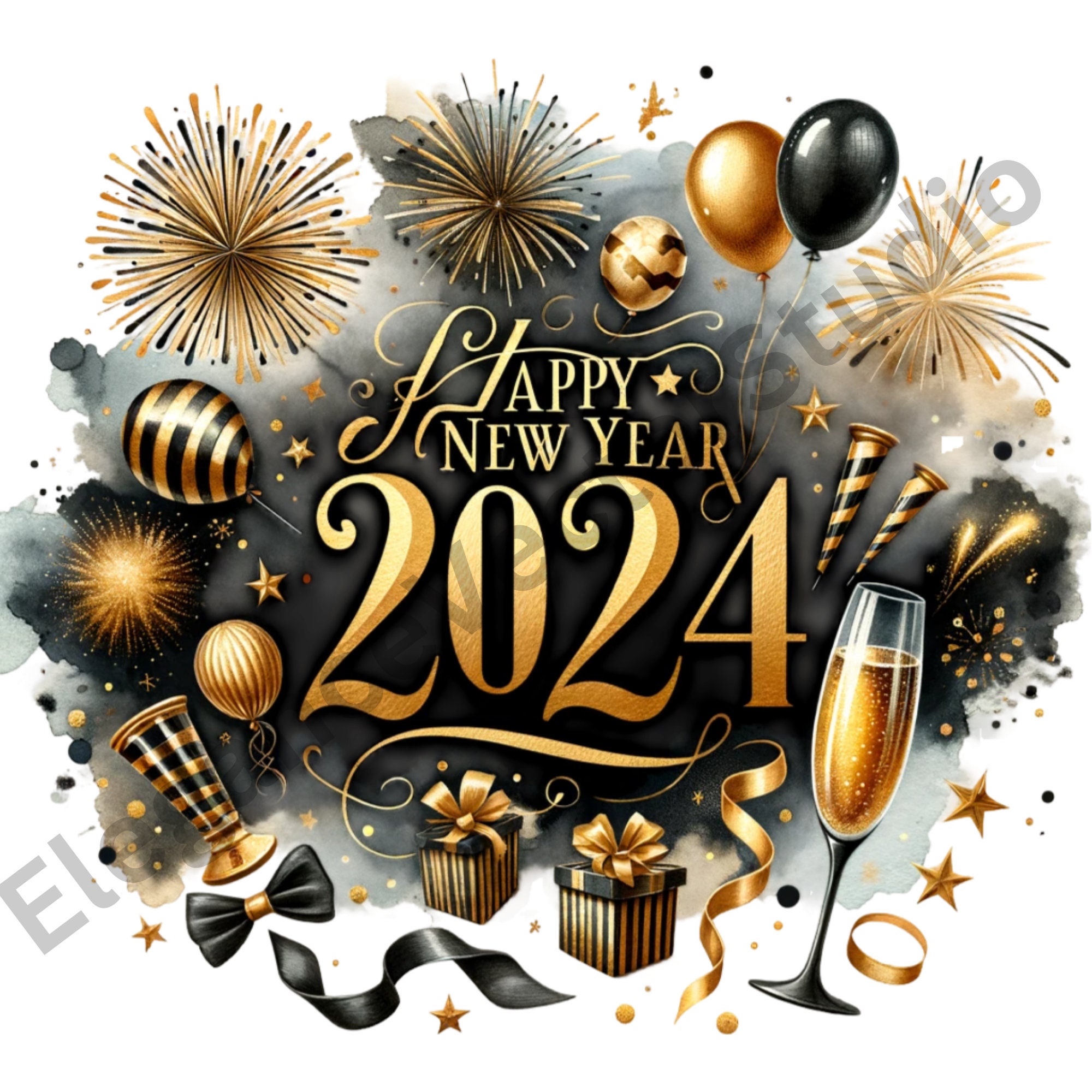 New Year 2024 Clipart Bundle, Happy New Year, 2024 Png Graphics